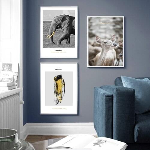 Nordic Poster Prints Elephant Yellow Ivory Animal Deer Abstract Canvas Painting Wall Art Picture for Living Room Home Decoration