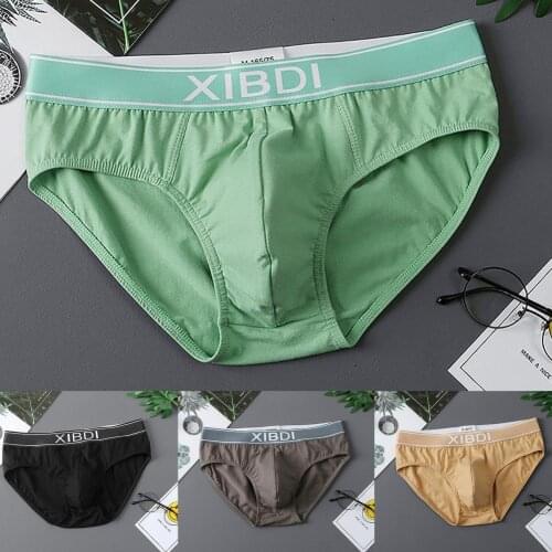 Soutong Men Briefs Solid Color U Convex Trendy Low Waist Stretchy Underpants for Daily Wear