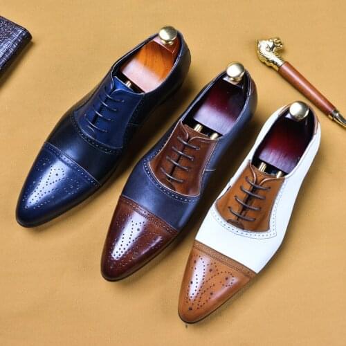 Italian Mens Dress Shoes White Color Block Flat Shoes Luxury Fashion Oxford Shoes Formal Business Wedding Office Party Shoes