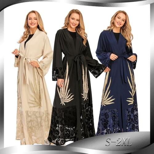 Beaded Carven Design Stitching Cardigan Robe Islamic Dubai Muslim Abaya abaya dubai turkey muslim dress muslim fashion
