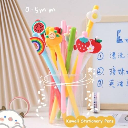 Yisuremia 1pc Kawaii Cartoon Gel Pen Cute Strawberry Cactus Students Writing Pens 0.5mm Office School Stationery Kанцелярия