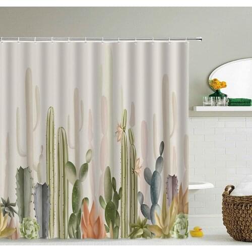 Cactus Bathroom Curtains Green Leaf Plant Waterproof Polyester Shower Curtains Nordic Home Decoration Bath Room Shower Decor