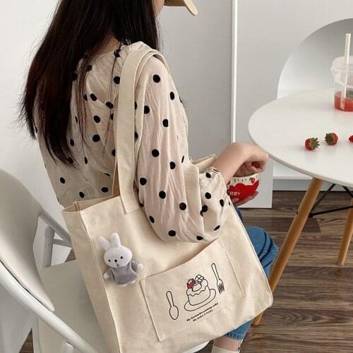 Hylhexyr Women Handbags Large Capacity Satchel Student Canvas Tote Bag Soft Cute Rabbit Shoulder Bag With Outer Pockets