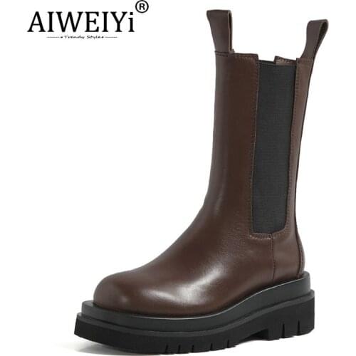 AIWEIYi Platform Women Shoes Retro Style Chelsea Boots for Woman Thick Buttom Black Brown Lady Ankle Boots