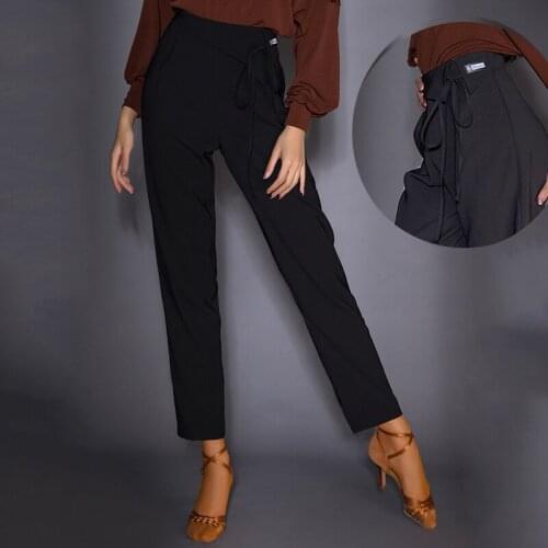 2021 Women Latin Dance Pants Black Bandage Trousers Adult Professional Latin Dance Practice Pants Ballroom Dance Clothes DQS6582