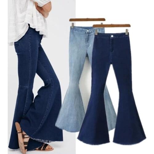 Womens Flare Bell Bottom Denim Pants High Waist Slim Bootcut Jeans Trousers Solid Color Leisure Fashion Trend 2020 Hot New