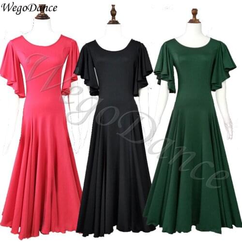 Modern dance lotus leaf sleeve dress ballroom dancing exercise costume large swing dresses woman