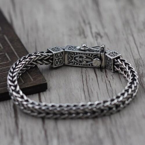 925 Sterling Silver Jewelry Created Men Personality Boat Anchor Pattern Bracelet Retro Wind HRing Thai Silver