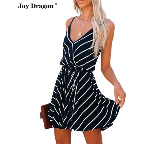 Summer Women Dress 2021 Sleeveless V Neck Striped Black Mini Dresses Casual Party Beach Elegant Vintage Tight Ladies Clothing