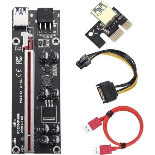 10pcs 2021 VER009S Plus PCI-E PCIE Riser Card 009s PCI Express Adapter Molex 6Pin SATA to USB 3.0 Cable 1X 16X Extender