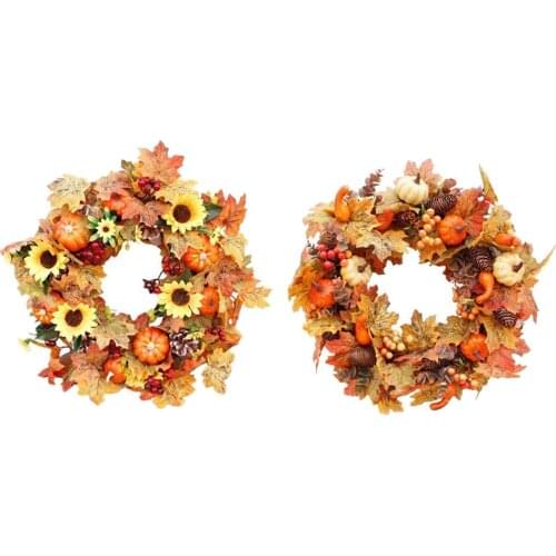 2Pcs Fall Wreath Door Garland Maple Leaf Home Wall Decor for Thanksgiving