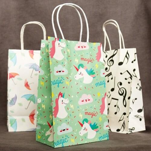 5pcs Unicorn Gift Paper Bags with Handles Cartoon Animal Happy Birthday Paper Bag for Gifts Food Package Gift Bag Wedding Party