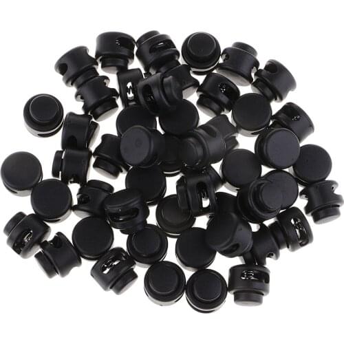 50pcs Toggle Spring Stop 2 Hole String Lanyard Luggage Stoppers 13mm Black