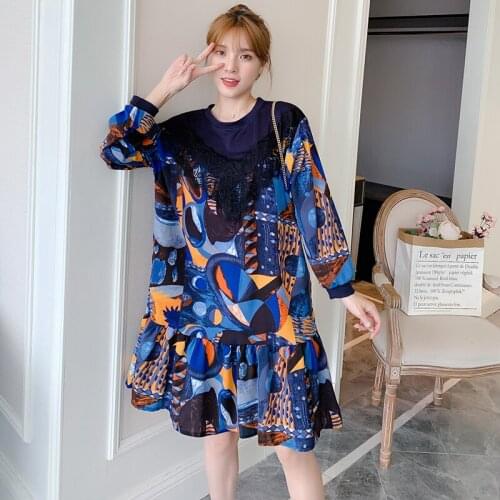 6851# Maternity Clothes Spring Autumn Long Sleeve Loose Stylish Dress for Pregnant Women Pregnancy Clothes