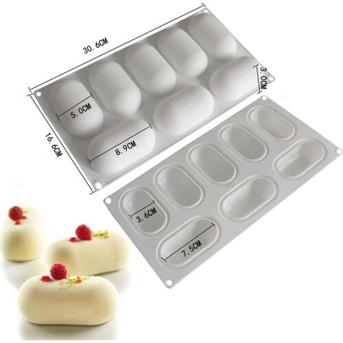 8 Oval Pillow Shape Silicone Cake Mold for Chocolate Mousse Ice Cream Decor