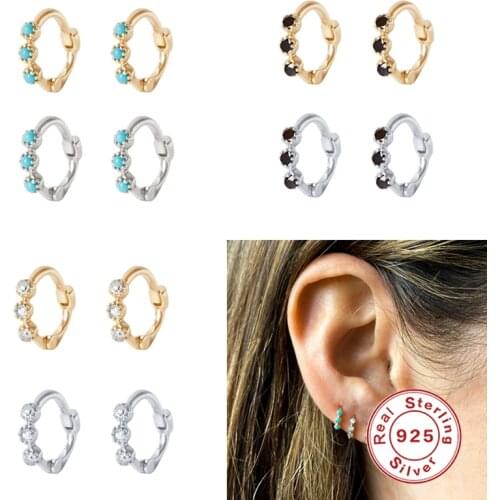 Aide 2PCS 8mm 925 Sterling Silver Luxury Bling CZ Hoop Earrings for Lovers' Girl Women Round Pendientes Earrings Jewelry Brincos