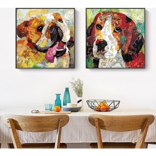 Watercolor Graffiti Cute Animal Canvas Painting Abstract Dog Art Poster Living Room Bedroom Vintage Decor Pictures Aesthetic