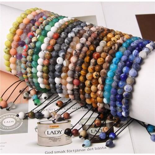 Adjustable 6mm Natural Matte Minerals Gem Stone Braided Bracelet For Women Men Couple Friendship Jewelry Healthy Bracelet Gifts