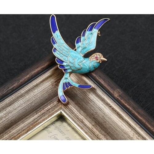 French retro bird forest art fresh diamond inlaid Enamel Pin Brooch coat cardigan suit