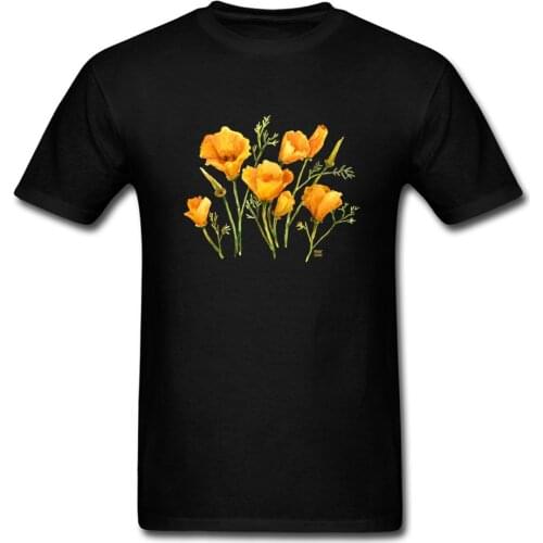 Watercolor Flower T-shirt Woman Tshirt Men T Shirt California Poppies Printed Cotton Clothes Black Top Sweatshirts Wholesale