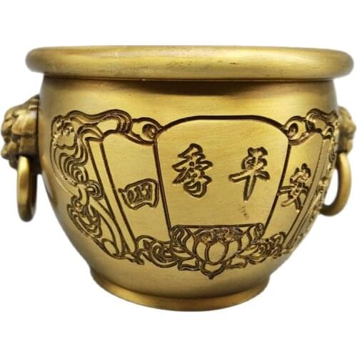 Chinese Old Bronze Statue Brass Four Seasons Safety Vat