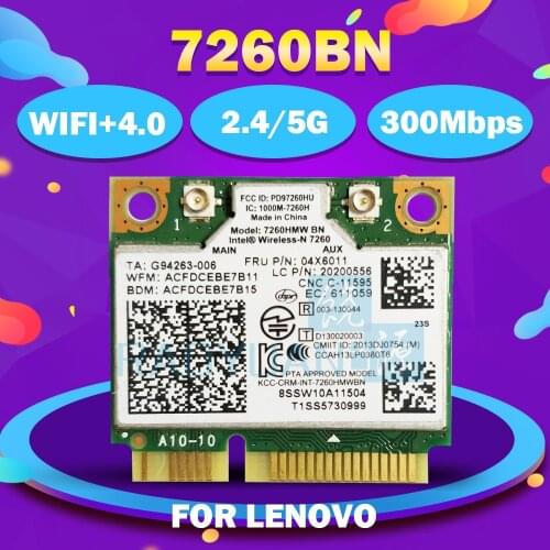 Mini pci-e Wifi card for Intel Wireless-N 7260 7260HMW BN 7260BN BT4.0 wireless card FRU:00JT455 04X6011 for lenovo y510p laptop
