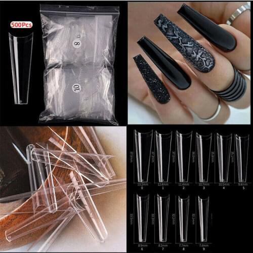 504pcs False Nail Tips Xxl French Natural Transparent Coffin Fake Nails Tips Acrylic Uv Gel Nail Polish Manicure Salon Tools