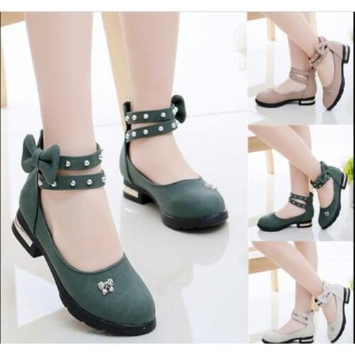 New Spring Children Shoes Autumn Girls Princess Leather Shoes Bow Rhinestones Kids Dress Wedding Shoes Girls Casual Sneakers