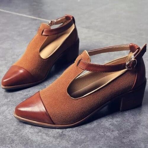 2020 New Spring And Autumn Womens Mid-heel Shoes Thick Heel Metal Buckle Neutral Fashion Artificial Leather Casual Shoes B21-62