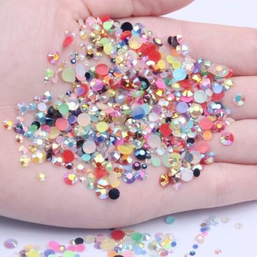 New Resin Rhinestones Mixed AB Colors 2mm-6mm Round Flatback Nail Art Decoration Gems Beads DIY Jewelry Making Supplies