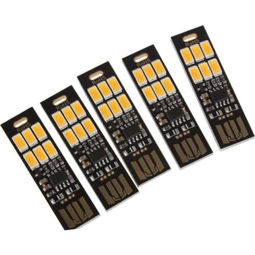 Wholesales item 5Pcs 6-LED Night Light Soshine USB Power 1W 5V Touch Dimmer Warm White Light New
