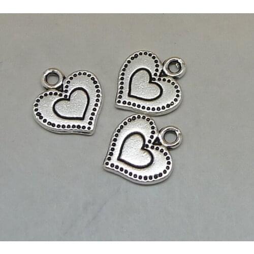 Nevstop 200Pcs/lot Vintage Silver Little Heart Charms 13X14mm Cute Geometric Pendant DIY Jewelry Findings
