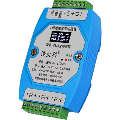 Rs25 Industrial Level Fully Isolated 4-Channel PT100/Pt1000 Temperature Acquisition Transmitter Module Anti-Interference