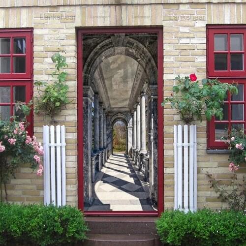 Sao Paulo Corridor Art Door Stickers Self Adhesive Door Decoration Mural Waterproof Pvc Living Room Door Home Decor Wallpaper