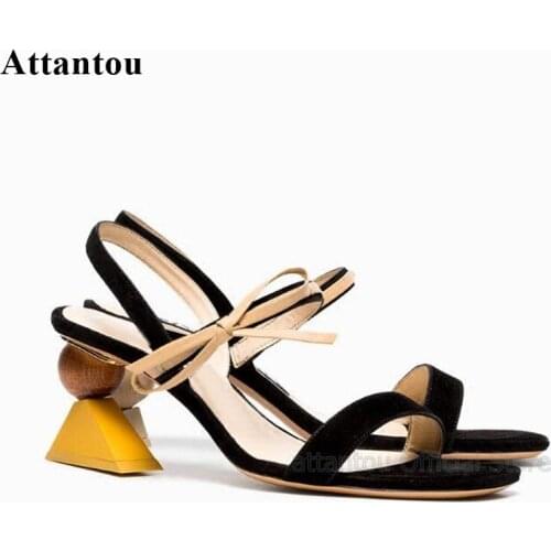 Mixed Color Suede Women Block High Heel Sandals Back Strap 7cm Heeled Summer Wedding Shoes Butterfly Knot Ladies Sandalias Mujer