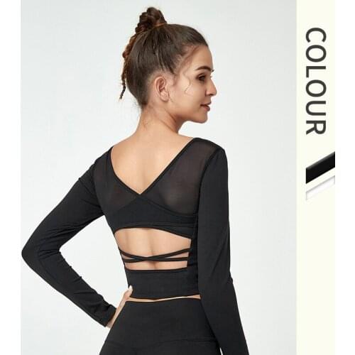 Sexy Long Sleeve Women Gym White Yoga Crop Tops Yoga Shirts Workout Tops Fitness Running Sport T-shirt Training Yoga Sportswear