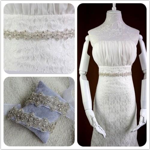 2019 Silk White Ivory Ribbon Slim Rhinestone Crystal Bridal Sash Communion sash Wedding Dress Bridal Belt Wedding Belt
