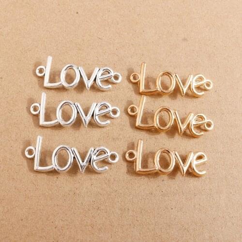 10pcs 16*40mm Love Connector Charms DIY Gold Color Necklace Pendants Making Valentines Day Jewelry Findings