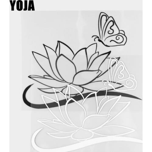 YOJA 21.2×17.1CM Lotus Butterfly Vinyl Decal Cartoon Pattern Animal Car Stickers Black/Silver 19C-0344