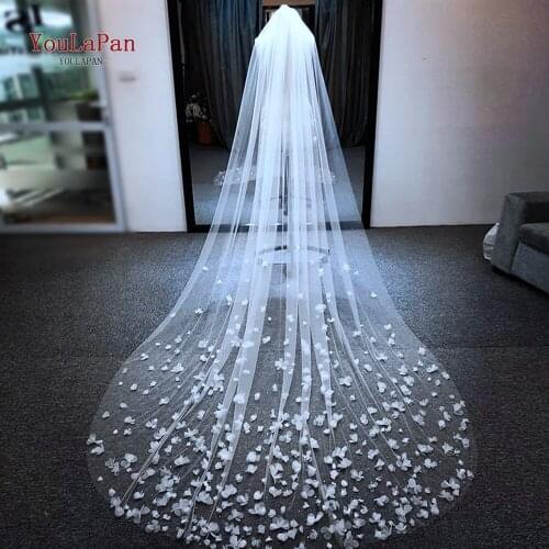 YouLaPan V20 Real Photos 3M White/Ivory Wedding Veil One-layer long Bridal Veil Head Veil Floral Wedding Accessories Hot Sell