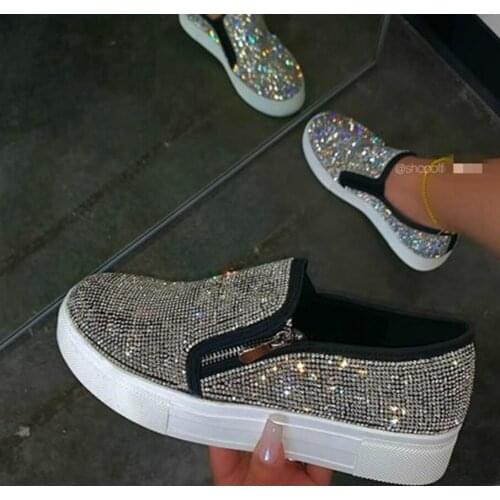 Women Flat Loafers Woman Crystal Shoes Female Autumn Casual Big Size Flat Platform Womens Design Slip On Shoes