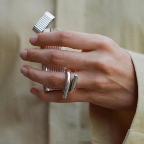 AOMU Korean 2020 New Personality Simple Double Layer Staggered Parallel Metal Finger Rings for Women Gifts Party Jewelry