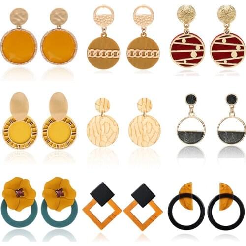 Drop Earrings For Women Fashion Acrylic Irregular Pendant Korean Print Acetic Acid Geometric Long Dangle Statement Earrings