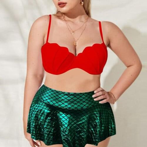 Mermaid Print Plus Size High Waist Bikini Sets For Women Halter Push Up Swimwear 2021 Vintage Mujer Swimsuit Sexy Bathing Suit