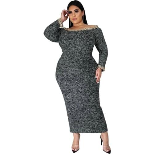 Plus Size Dresses for Women 4xl 5xl Spring Off Shoulder Dress Sexy High Waist Elegant Long Sleeve Dress Wholesale Dropshipping