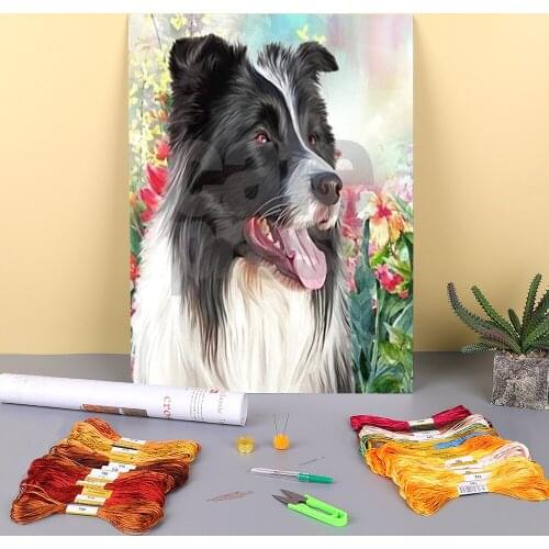 Animal Border Collie Printed 11CT Cross Stitch Complete Kit Embroidery DMC Threads Handiwork Needlework Painting Promotions