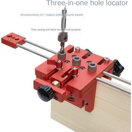 3 in 1 Woodworking Hole Drill Punch Positioner Guide Locator Jig Joinery System Kit Aluminium Alloy Wood Working DIY