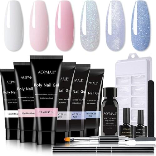 AOPMALL® 6 Color Light Colors Poly Nail Gel 12 Pcs Nail Kit Set Art Design Decorations Extension Kit For Gel Nail Extension Kit