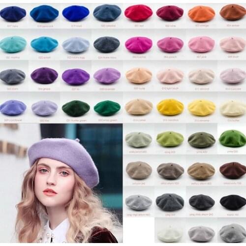 2021 Women Girls Beret French Artist Warm Wool Winter Beanie Hat Vintage Plain Beret Solid Color Elegant Ladies Winter Caps