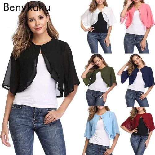 Chiffon Shrugs For Womens Half Sleeve Layered Open Front Loose Sheer Bolero Cardigan Top For Wedding Party Dress Capes Cover Up